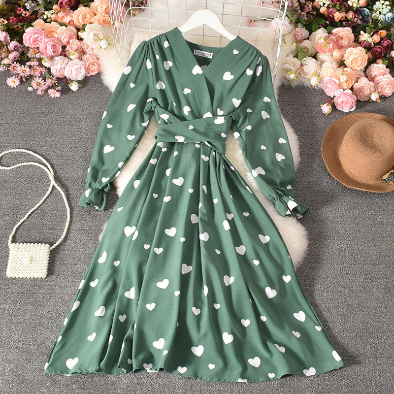 Tie Belt Love Pleated Long Dress Sluxe Global