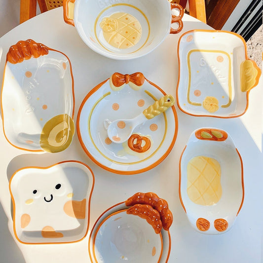 Cute Bread Ceramic Tableware Household Bowl Dessert Cookies - Sluxe Fashions