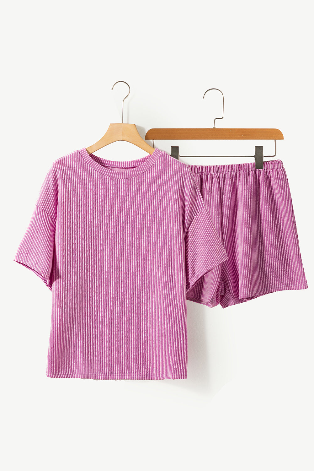 Orange Ribbed Textured Loose Fit Tee & Shorts Set - Sluxe Fashions