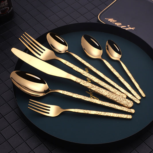 Embossed Textured Handle Steak Cutlery Western Cutlery - Sluxe Fashions
