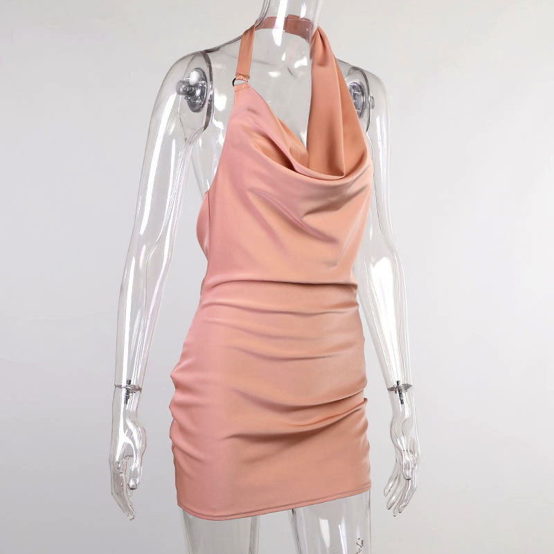 Satin Party Dress V Neck Backless Mini Sleeveless Summer Party Dress Sluxe Global
