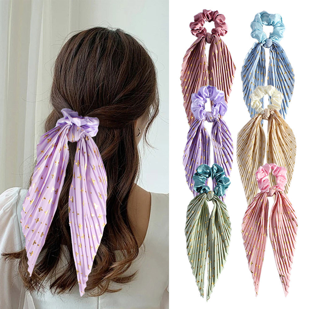Cute Silk Ponytail Hair Loop Hair Band Hair Accessories Floral Headrope Retro Elastic Printed Hair Rope Women Girl - Sluxe Fashions