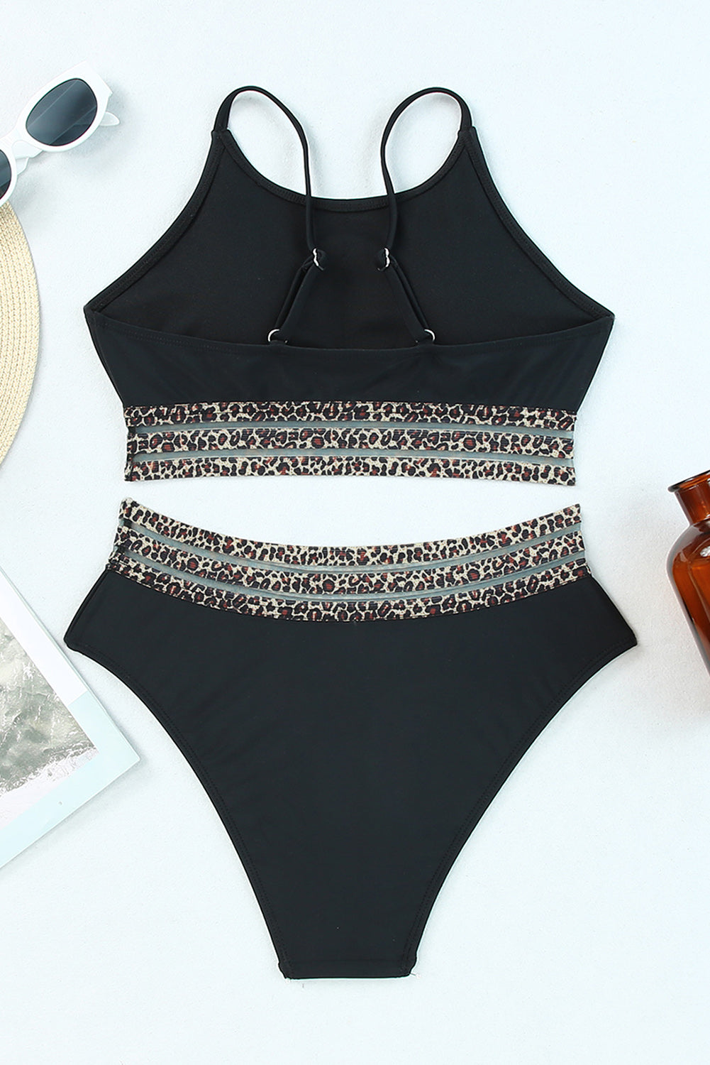 Black Leopard Print Spaghetti Strap Padded Wireless Bikini Set - Sluxe Fashions