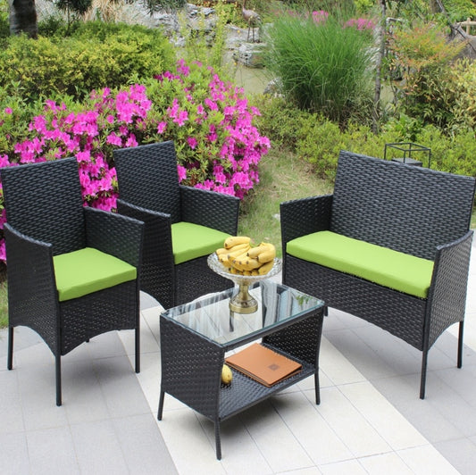 4PC Rattan Patio Furniture Set Outdoor Wicker Sofa W  Green Cushions - Sluxe Fashions