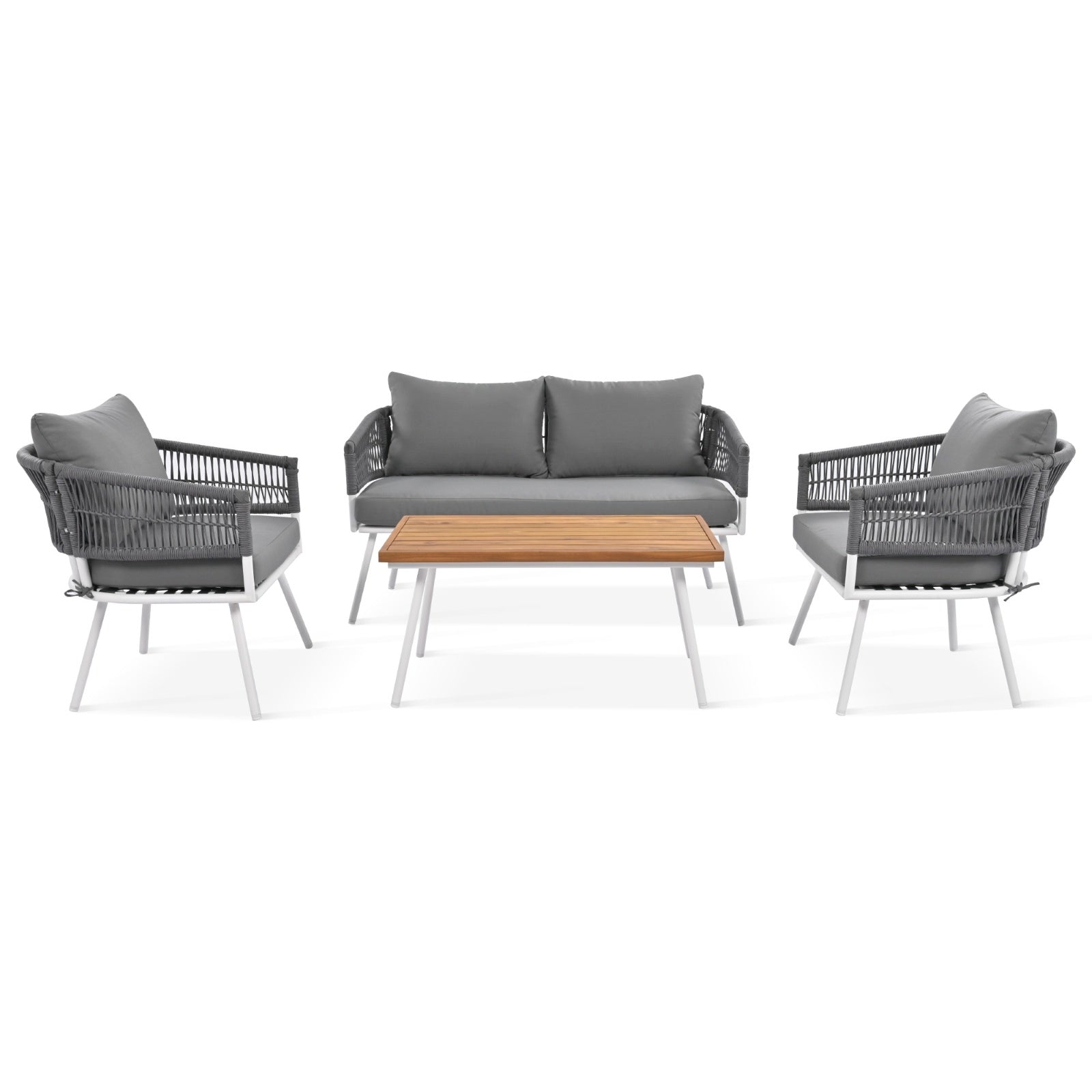 K&K 4-Piece Boho Rope Patio Furniture Set, Outdoor Furniture With Acacia Wood Table, Patio Conversat - Sluxe Global