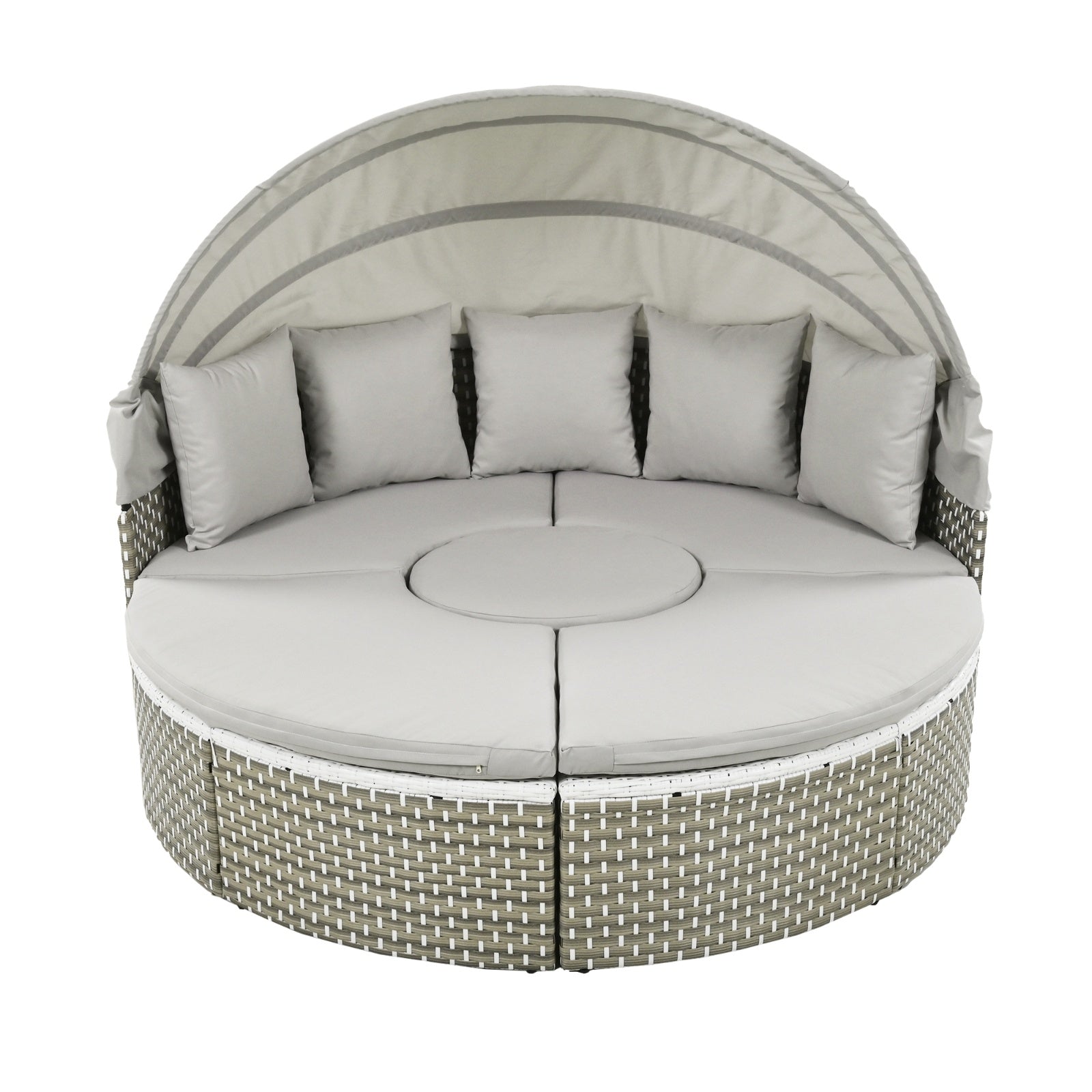 TOPMAX Patio Furniture Round Outdoor Sectional Sofa Set Rattan Daybed Two-Tone Weave Sunbed With Ret - Sluxe Global