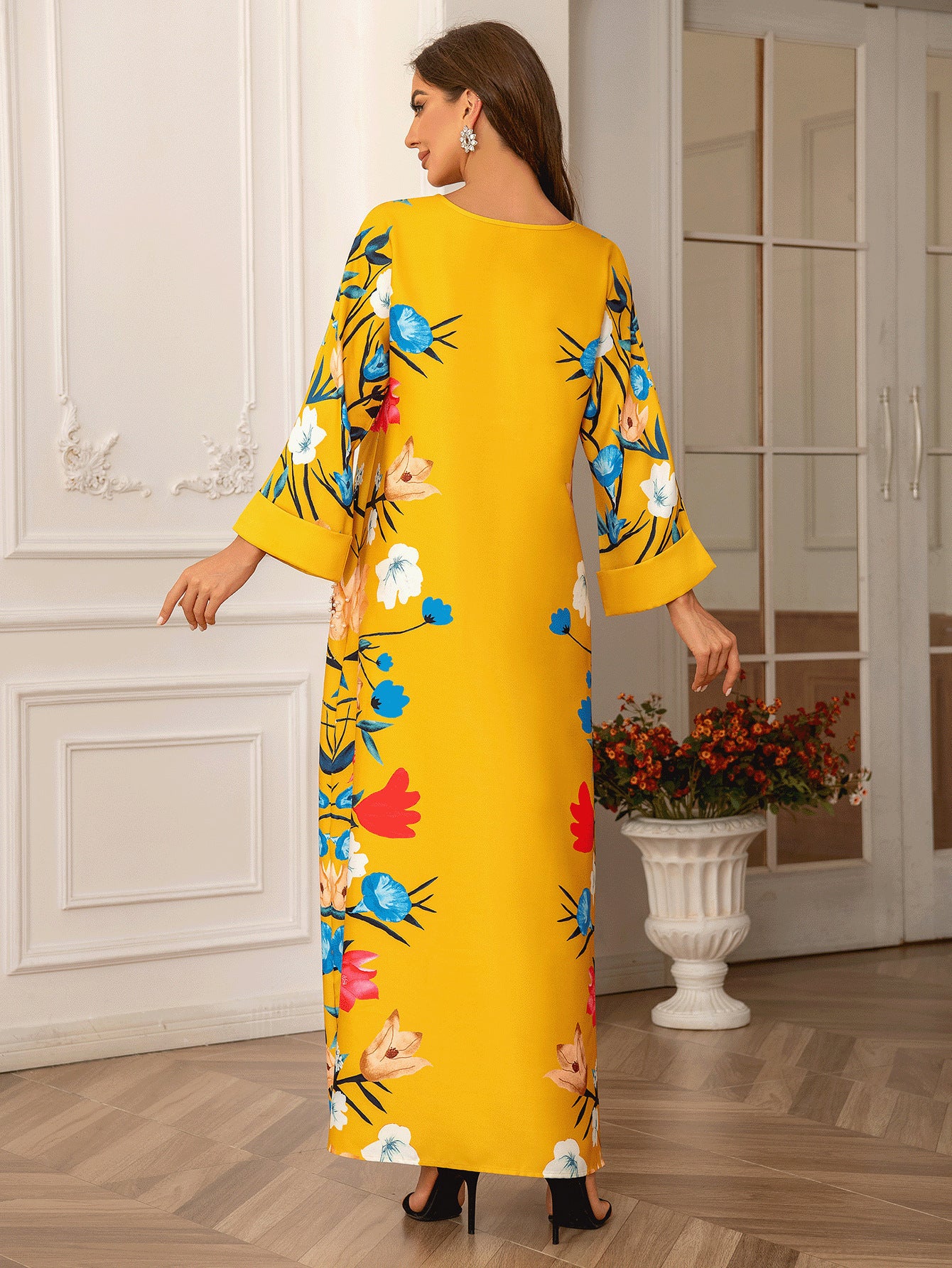 Dubai Fashion Printed Hot Diamond Women's Robe Abaya Muslim Dress - Sluxe Global