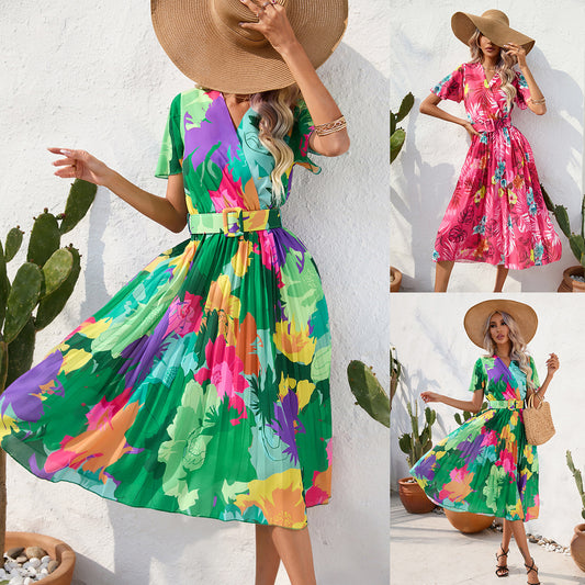 Women's Summer Printed Short Sleeve Dress - Sluxe Fashions