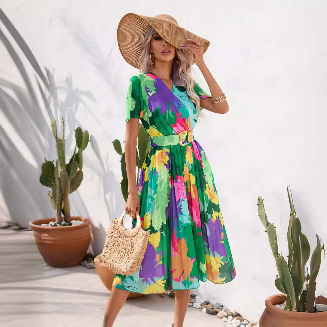 Women's Summer Printed Short Sleeve Dress - Sluxe Fashions