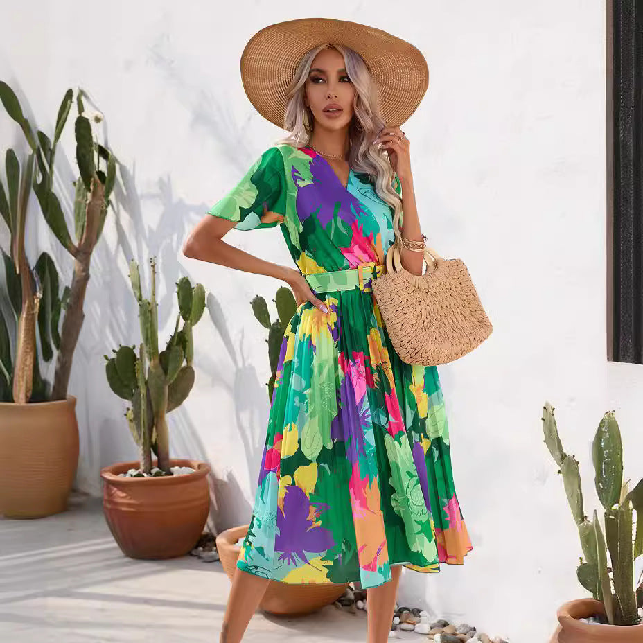 Women's Summer Printed Short Sleeve Dress - Sluxe Fashions