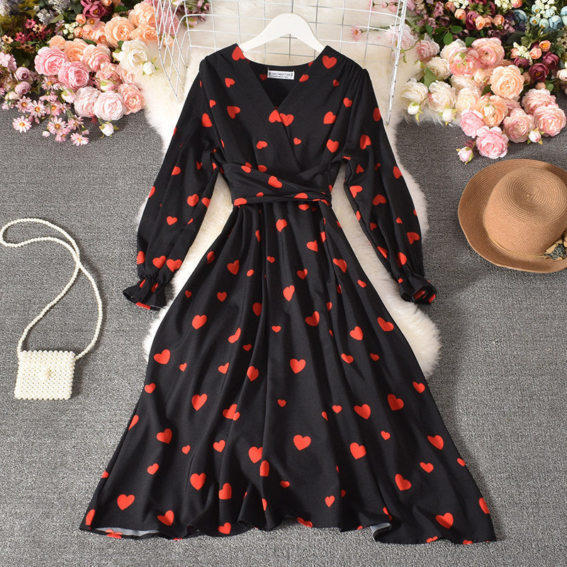 Tie Belt Love Pleated Long Dress Sluxe Global