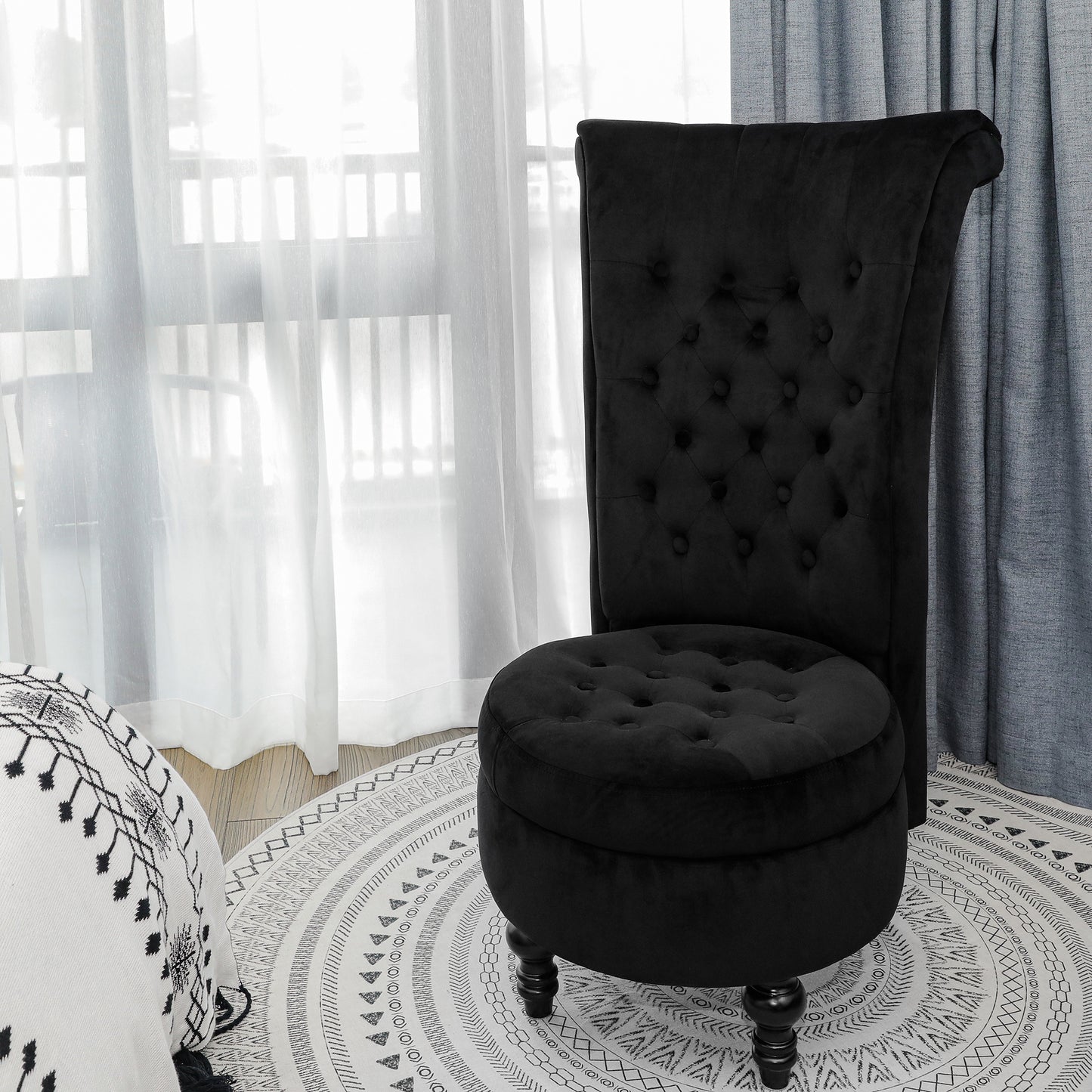 Velvet High Back Armless Chair Retro Elegant Luxury Chair Upholstered Tufted Accent Seat with Storage for Dressing Room Living Room Bedroom - Sluxe Global