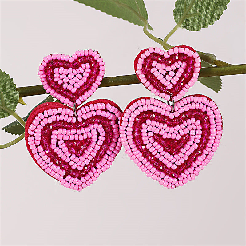 Fashion Valentine's Day Bead Doppel Herz Earrings Creative - Sluxe Fashions