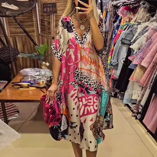 Color Printing Deep V Dress Women - Sluxe Global
