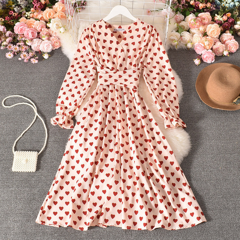 Tie Belt Love Pleated Long Dress Sluxe Global