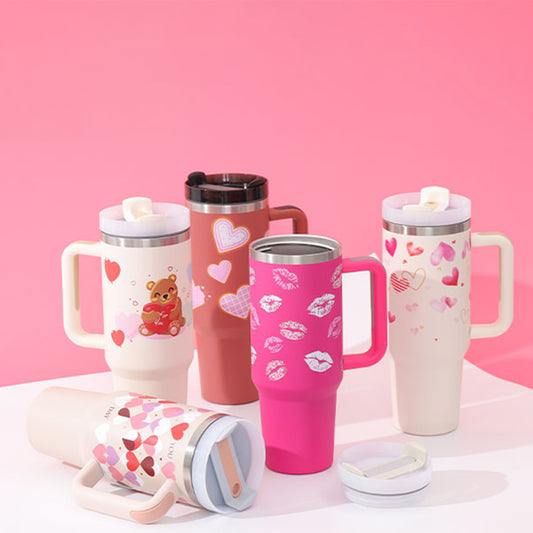 40 Oz Tumbler With Handle Straw Insulated, Stainless Steel Spill Proof Vacuum Coffee Cup Tumbler With Lid Tapered Mug Gifts For Valentine Lover Suitable For Car Gym Office Travel - Sluxe Fashions