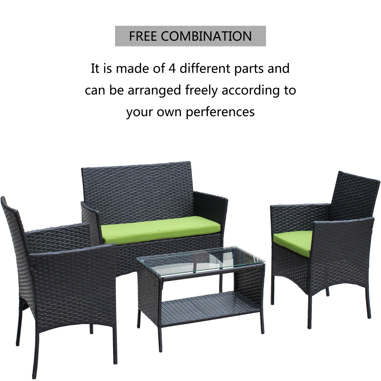 4PC Rattan Patio Furniture Set Outdoor Wicker Sofa W  Green Cushions - Sluxe Fashions