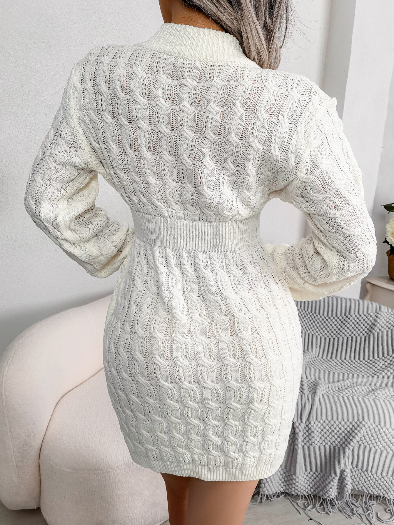 Casual Cable Knit Waist Cinched Bodycon Sweater Dress Sluxe Global