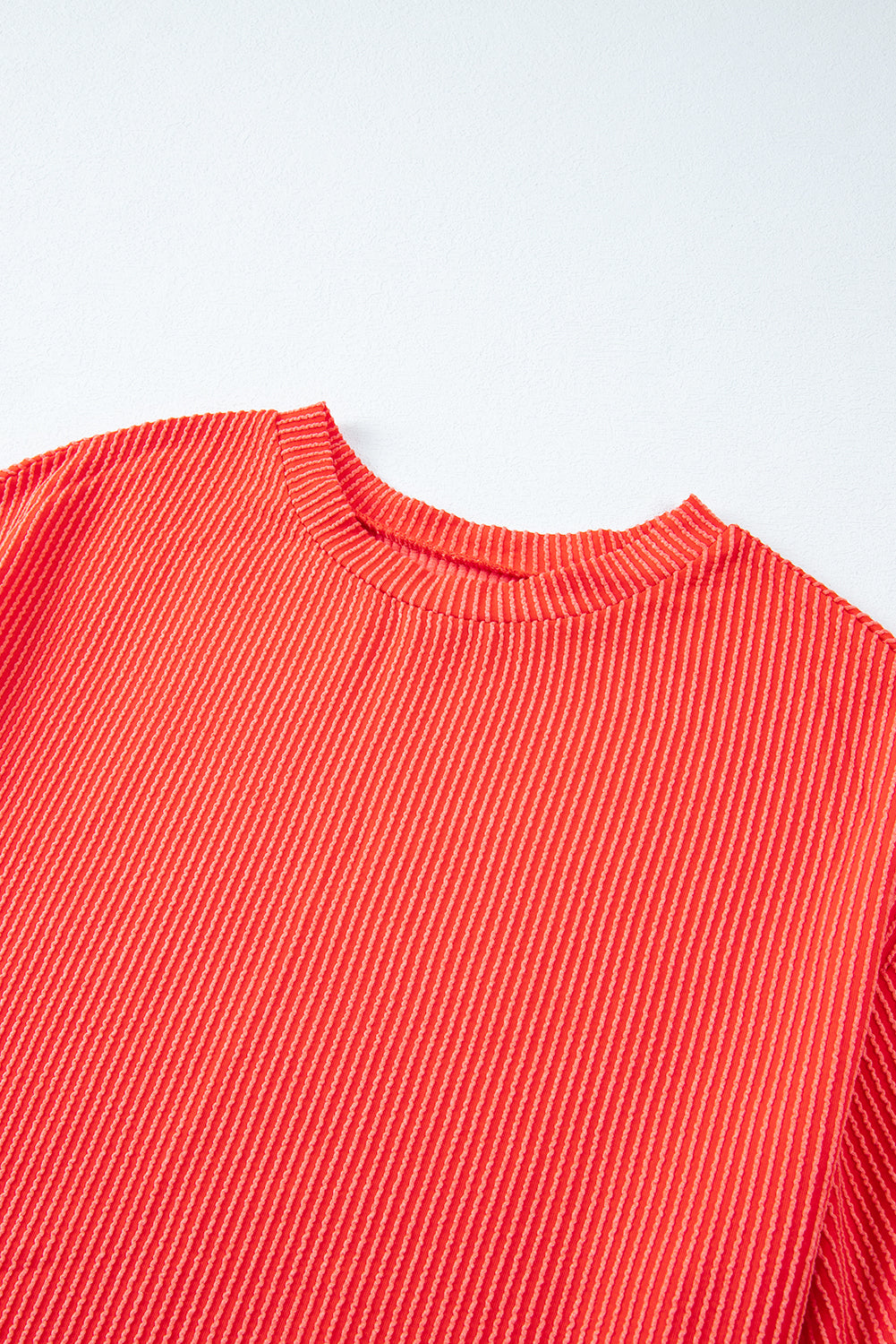 Orange Ribbed Textured Loose Fit Tee & Shorts Set - Sluxe Fashions