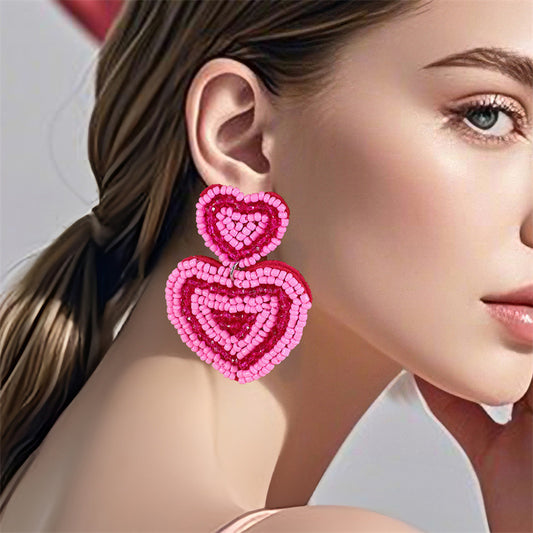 Fashion Valentine's Day Bead Doppel Herz Earrings Creative - Sluxe Fashions