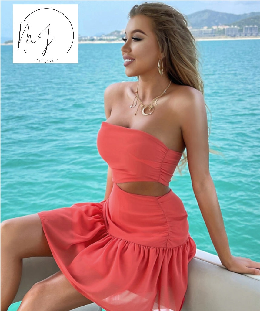 Off Shoulder Cut-Out Ruffle Dresses - Sluxe Global
