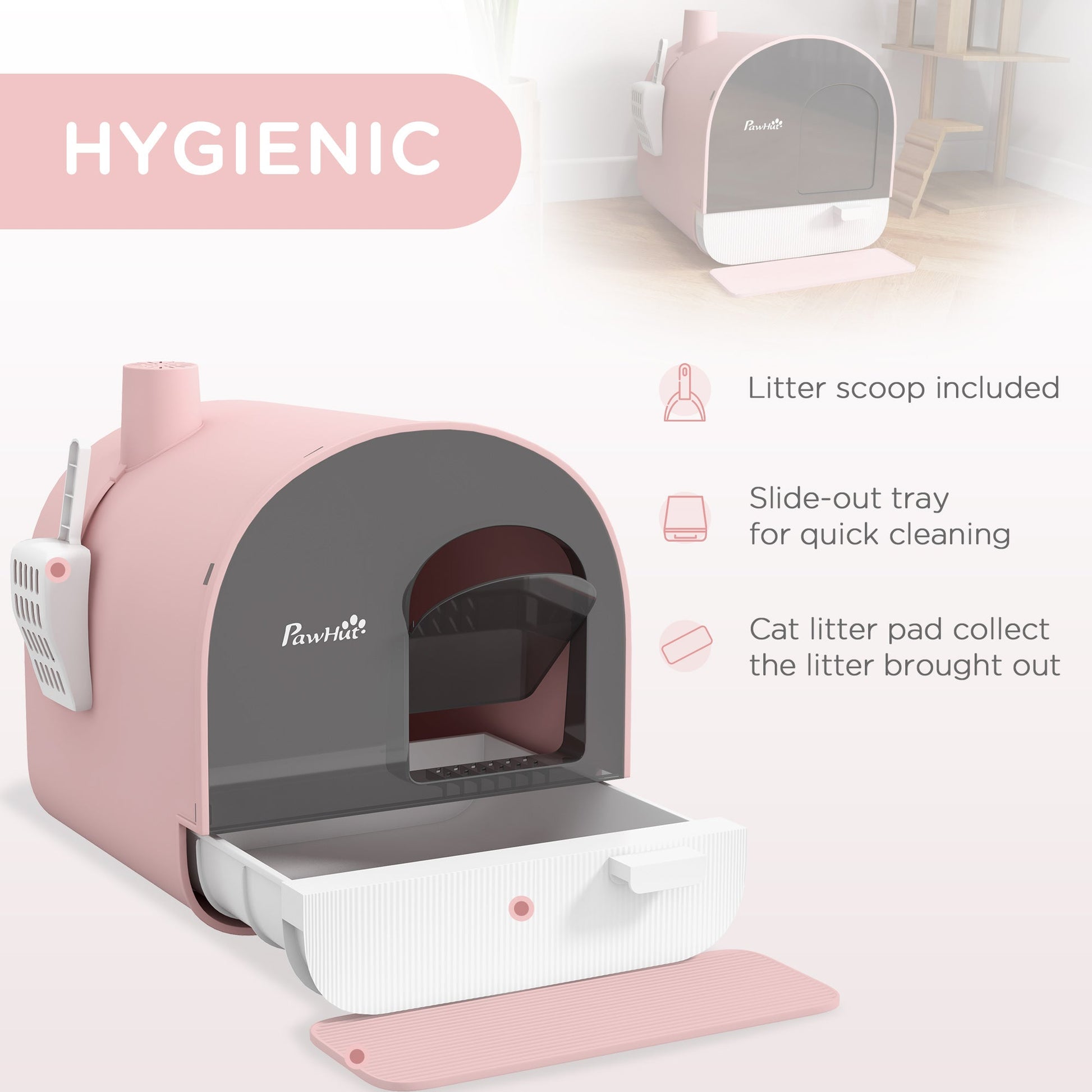 Cat Litter Box with Lid with Scoop and Filter, Pink Sluxe Global