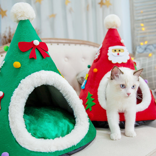Autumn And Winter Warm Cat Nest Christmas Hat Shape Sponge - Sluxe Global