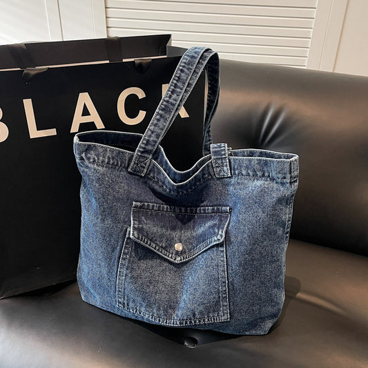 Denim Shoulder Bag Large Capacity Shopping Bag Tote Bag - Sluxe Fashions