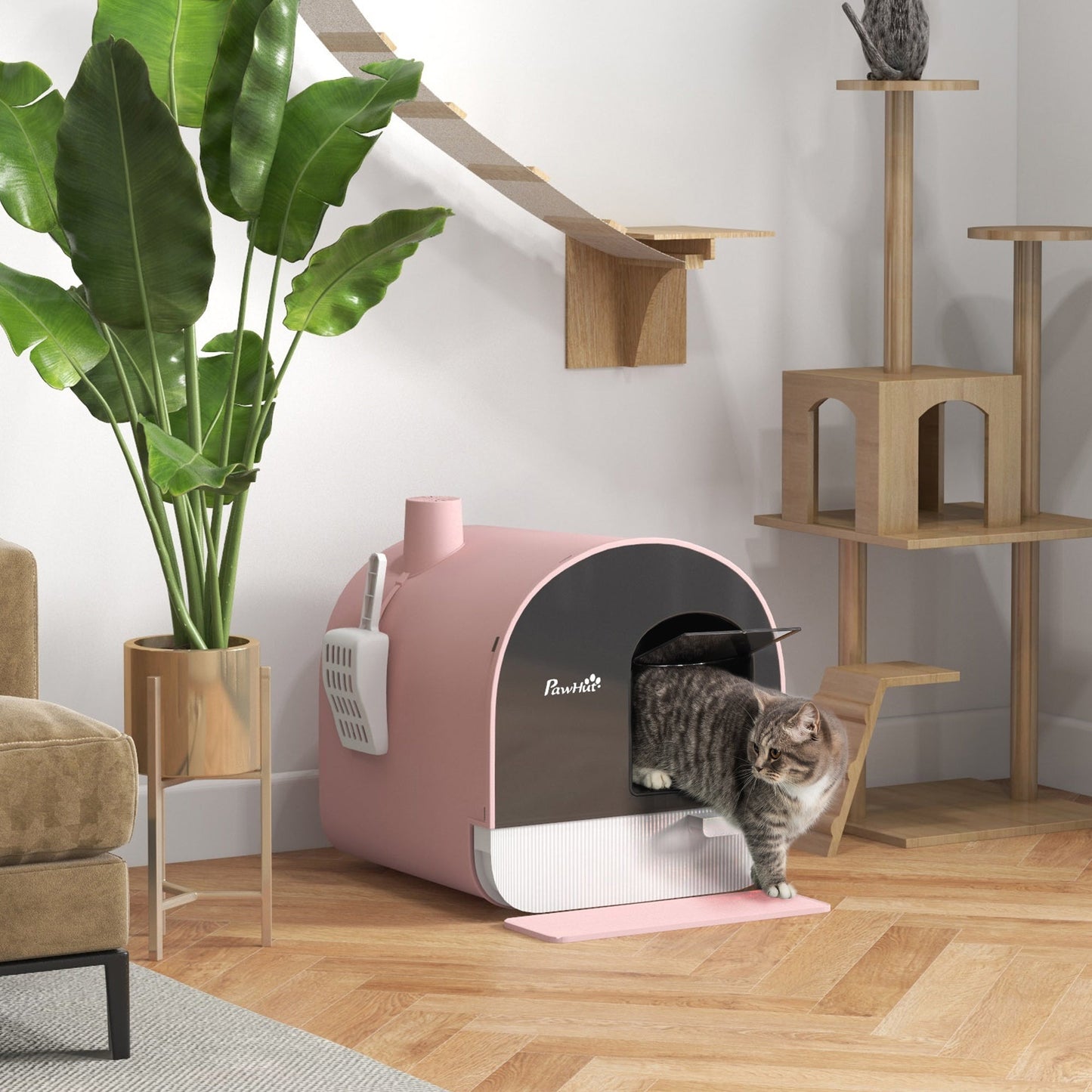 Cat Litter Box with Lid with Scoop and Filter, Pink Sluxe Global