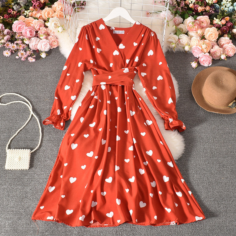 Tie Belt Love Pleated Long Dress Sluxe Global