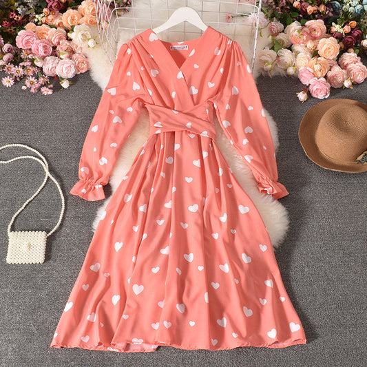 Tie Belt Love Pleated Long Dress Sluxe Global