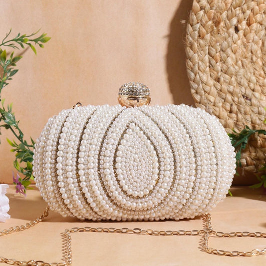 Pearl oval clutch bag Partywear clutch bag women purse - Sluxe Global