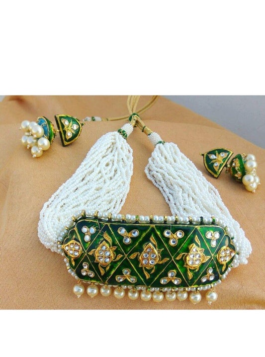 Rivani choker set Kundan meena set Meenakari choker set pearl set women choker set - Sluxe Global