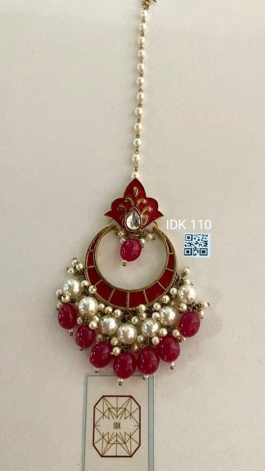 Red Kundan tikka Indian jewellery traditional tikka - Sluxe Global
